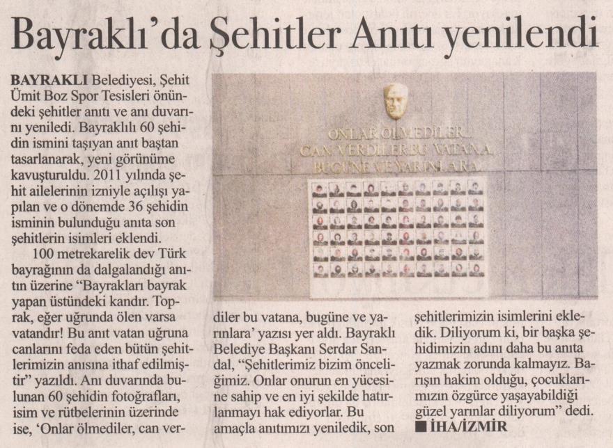 Bayraklı'da Şehitler Anıtı Yenilendi (İlkses)