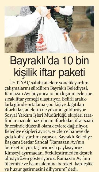 BAYRAKLI'DA 10 BİN KİŞİLİK İFTAR PAKETİ (İZGAZETE)