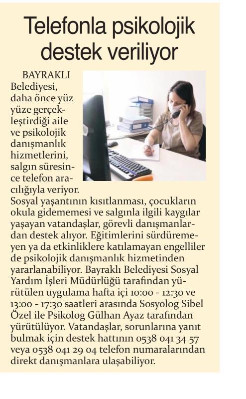 Telefonla Psikolojik Destek Veriliyor (İz Gazete)